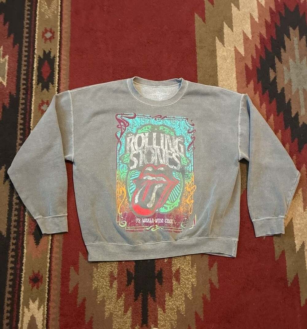 The Rolling Stones '78 World Wide Tour Graphic Crewneck Sweatshirt Gray S/M
